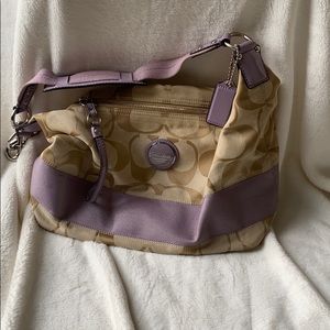 Coach tan and purple shoulder bag!